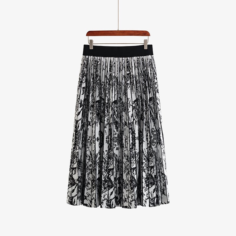 Naili plus veličine kineskog stila plisirana pletena midi suknja - mikroelastična, srednja duljina, zima 2025