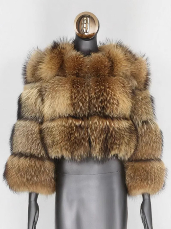 Ženska jakna od umjetnog krzna – okrugli ovratnik, 3/4 rukava, rock stil, proljeće 2025