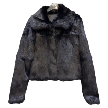 Ženski kaput od krznenog kunićjeg krzna, kratka duljina, dugi rukavi, duljina 40–50 cm, proljeće 2025