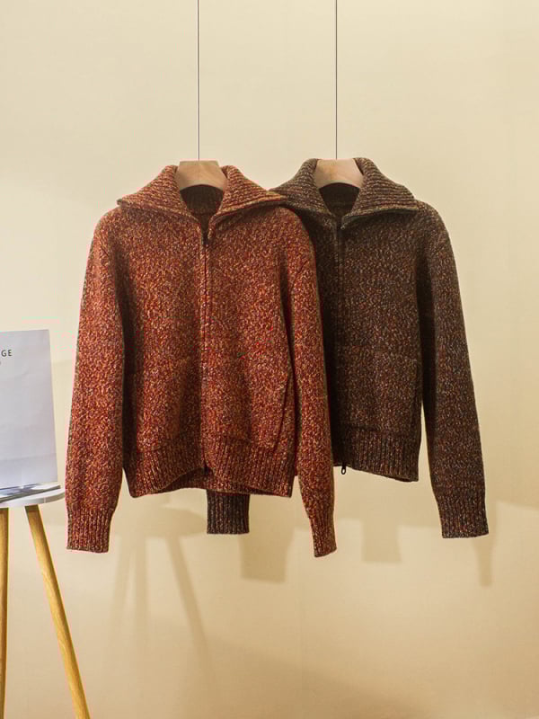 Ženski kardigan, opuštenog kroja, visok ovratnik, dugi rukavi, 95% kašmir