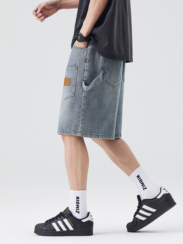 Radničke denims šorceve s više džepova – prozračne, otporne, ljeto, športski stil (60,8% pamuk, 30,2% poliester, 9,0% regenerirane celuloze)