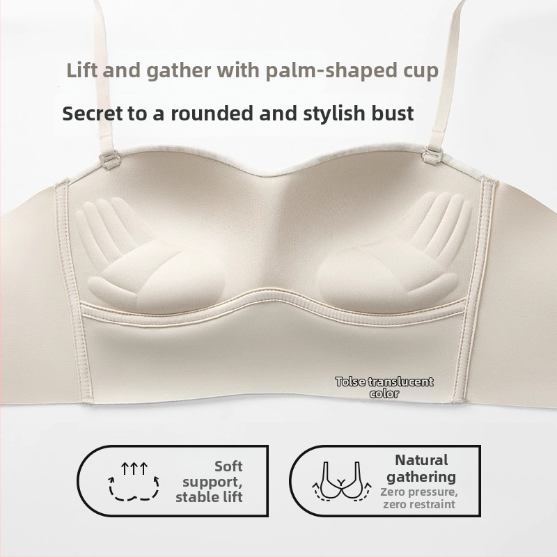 Bezšvová podprsenka pre ženy, bez ramienok, bočné tvarovanie poprsia, 3/4 košík, nylonový materiál
