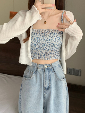 Ženski kratki kardigan od poliestera, s dugim rukavima, ultra-tanki, jednofarbni uzorak