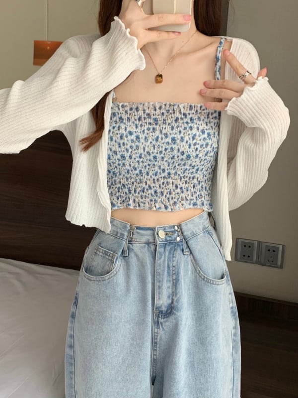 Ženski kratki kardigan od poliestera, s dugim rukavima, ultra-tanki, jednofarbni uzorak