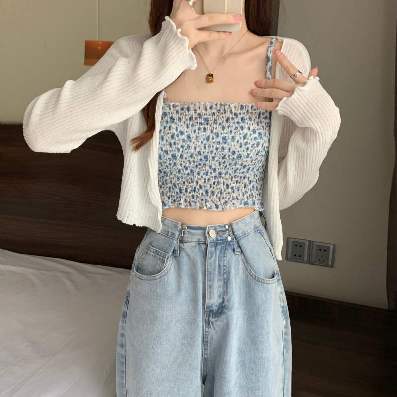 Ženski kratki kardigan od poliestera, s dugim rukavima, ultra-tanki, jednofarbni uzorak