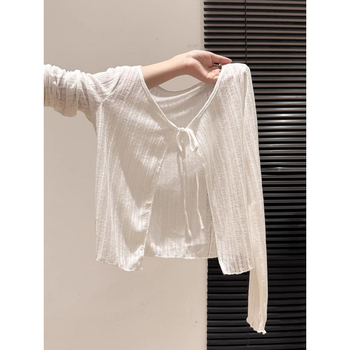 Kardigan s vezicama za vezivanje, UPF40+ zaštita od sunca, pamuk, dugi rukav, ležerni kroj, moto stil