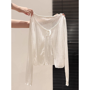 Kardigan s vezicama za vezivanje, UPF40+ zaštita od sunca, pamuk, dugi rukav, ležerni kroj, moto stil