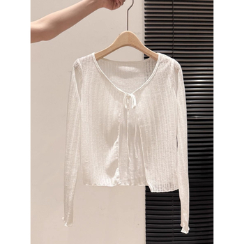 Kardigan s vezicama za vezivanje, UPF40+ zaštita od sunca, pamuk, dugi rukav, ležerni kroj, moto stil