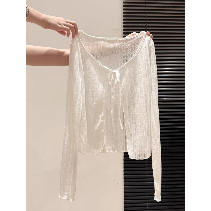 Kardigan s vezicama za vezivanje, UPF40+ zaštita od sunca, pamuk, dugi rukav, ležerni kroj, moto stil