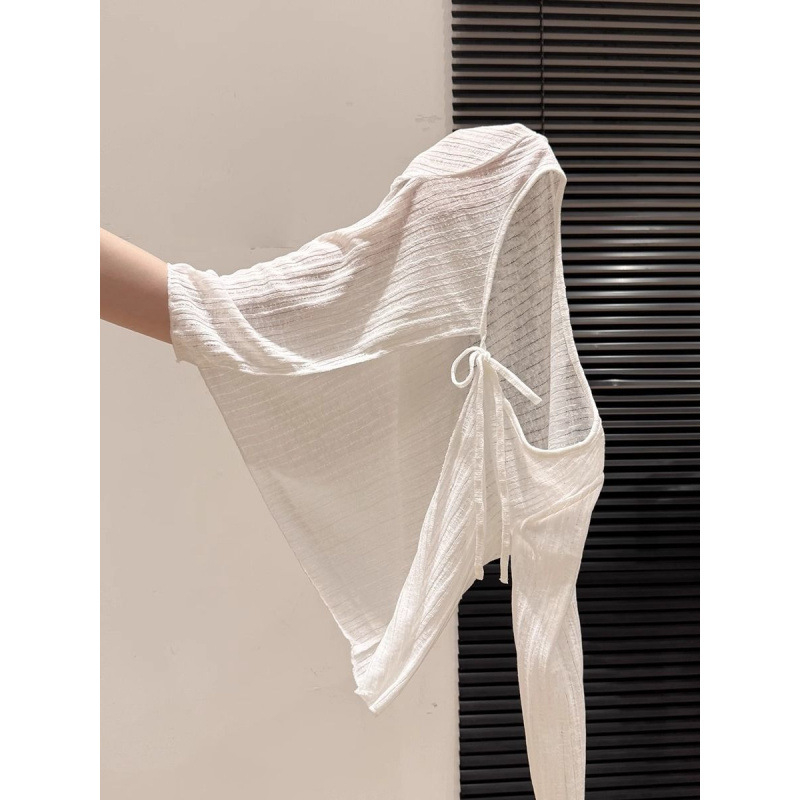 Kardigan s vezicama za vezivanje, UPF40+ zaštita od sunca, pamuk, dugi rukav, ležerni kroj, moto stil