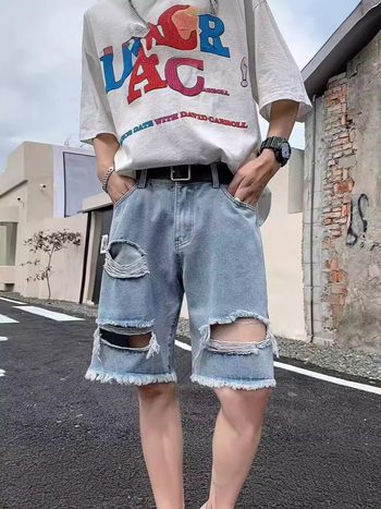 Muške traper kratke hlače s izrezima, ljetne, ravni kroj, američki street stil, retro