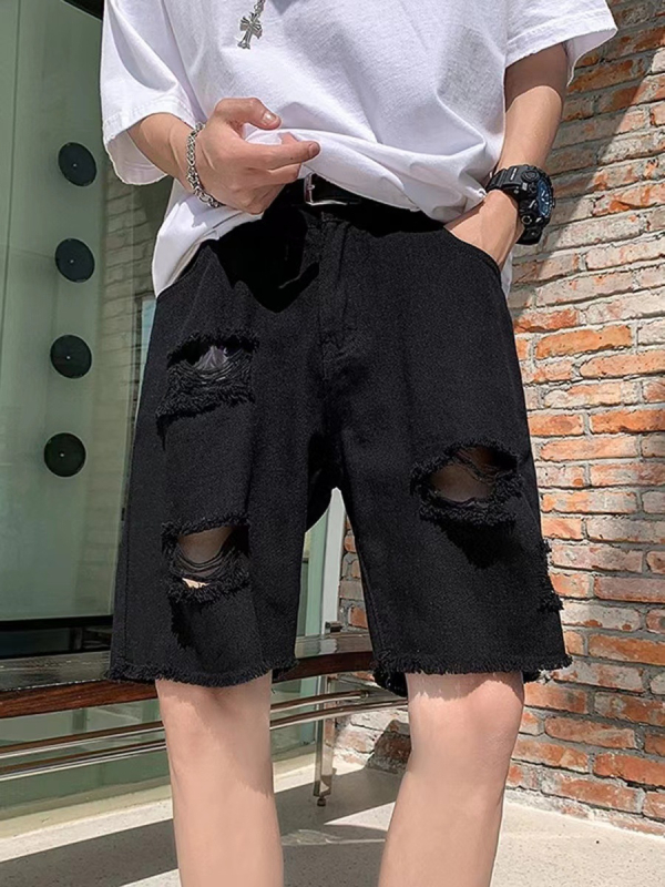 Muške traper kratke hlače s izrezima, ljetne, ravni kroj, američki street stil, retro