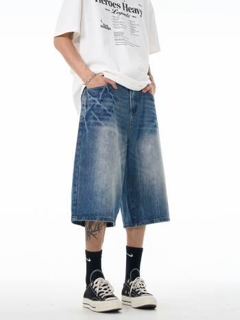 Traper kratke hlače, hip-hop stil, vintage dojam, opušteni ravni kroj, srednji pojas, zatvarač (65% pamuk)