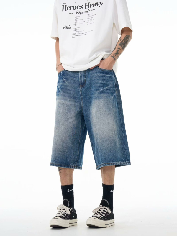 Traper kratke hlače, hip-hop stil, vintage dojam, opušteni ravni kroj, srednji pojas, zatvarač (65% pamuk)