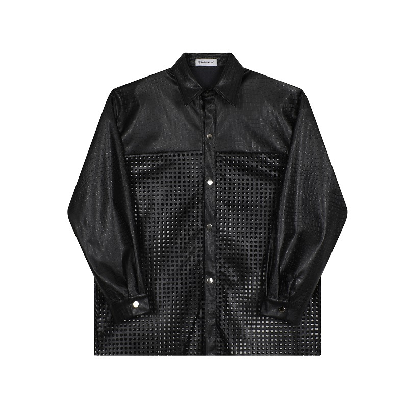 Muška košulja od konoplje s poderanim patchworkom i reverom, dugi rukav, Slim fit, ispis/bojanje