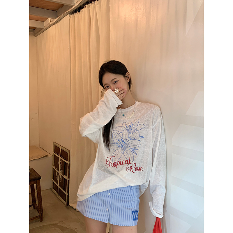 Top za zaštitu od sunca s dugim rukavima, slobodan kroj, pamuk-poliester tkanina, UPF 30+, srednja duljina, ljeto 2025