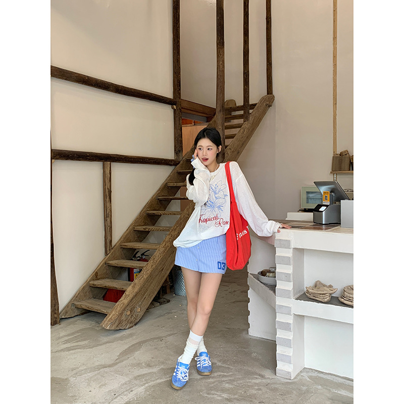 Top za zaštitu od sunca s dugim rukavima, slobodan kroj, pamuk-poliester tkanina, UPF 30+, srednja duljina, ljeto 2025