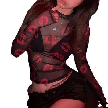 Ženski uski dugi rukav poliester majica s UPF30+ zaštitom od sunca i tiskom na temu para