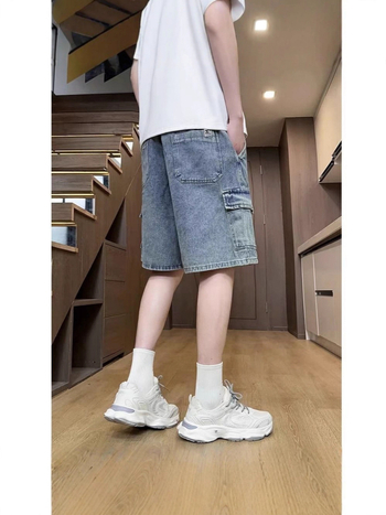 Muške radne džins šortse - lagane za ljeto, široka kroja, američki stil, jednobojne, casual, do koljena