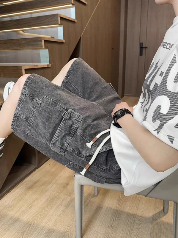 Muške radne džins šortse - lagane za ljeto, široka kroja, američki stil, jednobojne, casual, do koljena