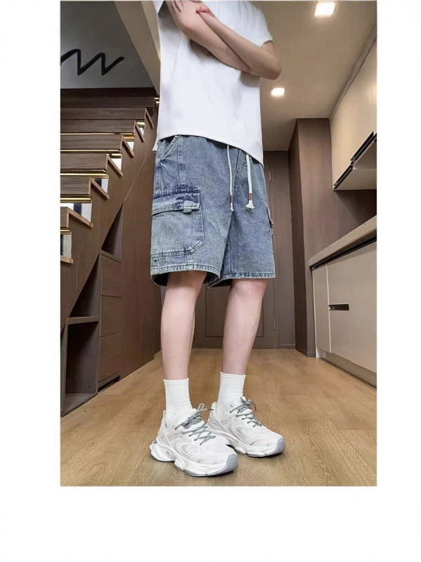Muške radne džins šortse - lagane za ljeto, široka kroja, američki stil, jednobojne, casual, do koljena