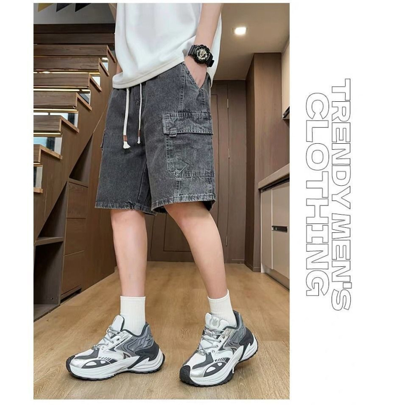 Muške radne džins šortse - lagane za ljeto, široka kroja, američki stil, jednobojne, casual, do koljena