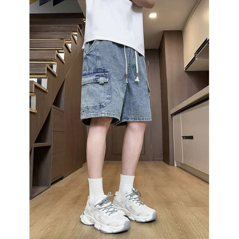 Muške radne džins šortse - lagane za ljeto, široka kroja, američki stil, jednobojne, casual, do koljena