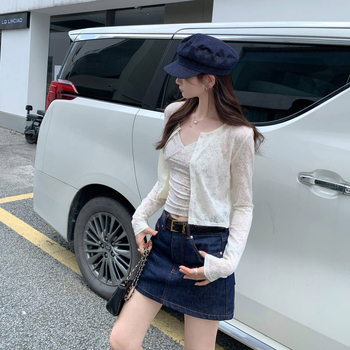 Ženski najlonski top s dugim rukavima i otvorenim prednjim dijelom, floralni uzorak, opuštena kroj, UPF30+ zaštita od sunca