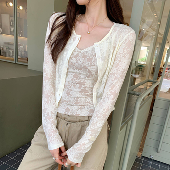 Ženski najlonski top s dugim rukavima i otvorenim prednjim dijelom, floralni uzorak, opuštena kroj, UPF30+ zaštita od sunca