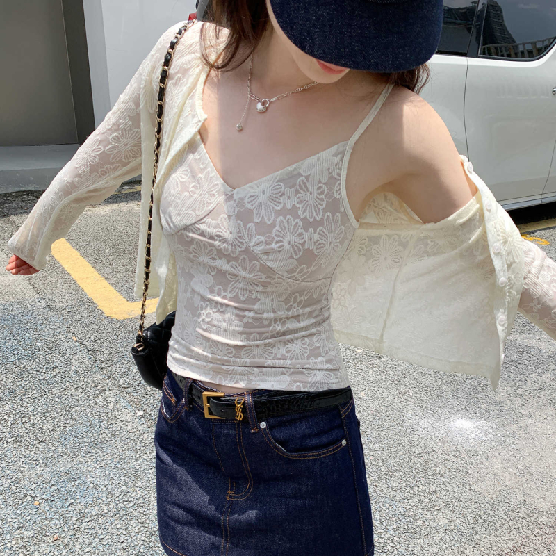 Ženski najlonski top s dugim rukavima i otvorenim prednjim dijelom, floralni uzorak, opuštena kroj, UPF30+ zaštita od sunca