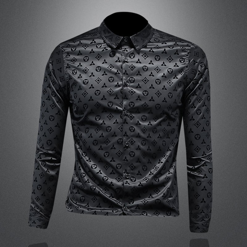 Cămașă slim fit din bumbac, imprimeu cu buline, respirabilă, tratament anti-călcare, 96% bumbac