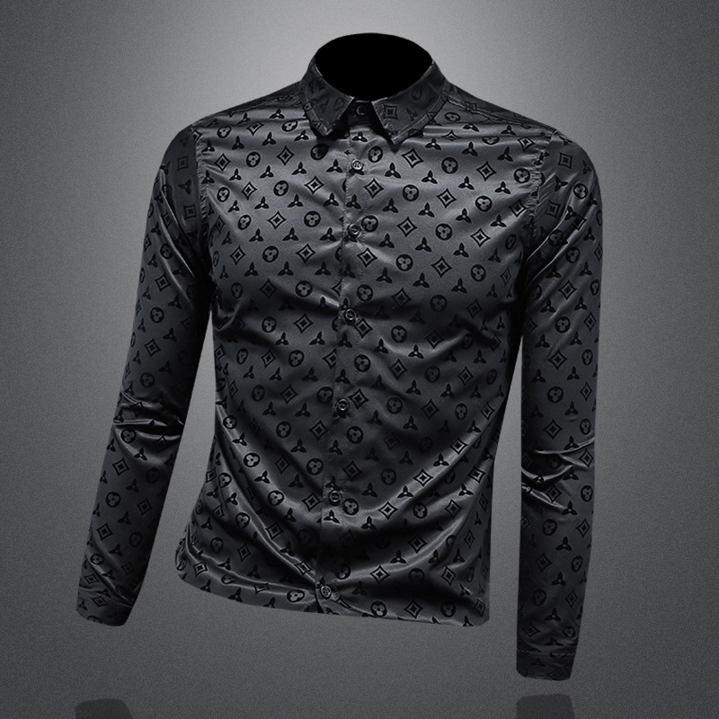 Cămașă slim fit din bumbac, imprimeu cu buline, respirabilă, tratament anti-călcare, 96% bumbac