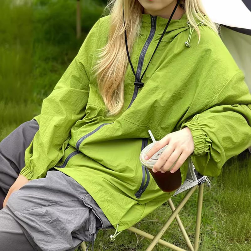Vanjska windbreaker jakna – Unisex, Brzo suši, S kapuljom, Materijal: kemijska vlakna, Ljeto
