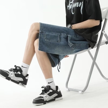 Muške traper šorceve, slobodan kroj, petominutna duljina, poliester, korejski stil