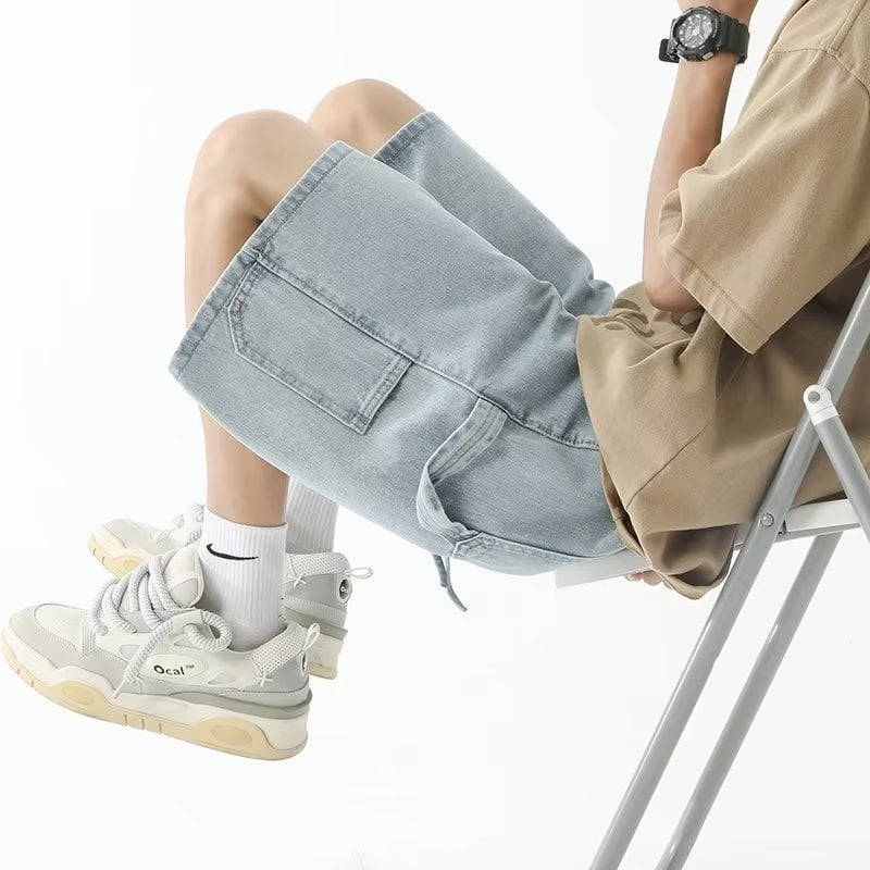 Muške traper šorceve, slobodan kroj, petominutna duljina, poliester, korejski stil