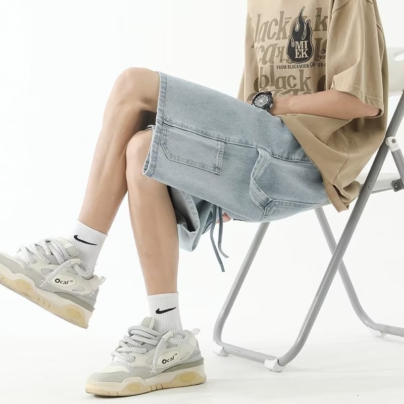 Muške traper šorceve, slobodan kroj, petominutna duljina, poliester, korejski stil