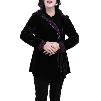 Marškiniai su aukšta apykakle, rankų siuvinėjimas, kinų stiliaus mazgų užsegimas, šifono audinys, ruduo 2024, pagrindinis audinys 90-95% poliesterio, antrasis 70-80% poliesterio, biuras elegantiškas stilius