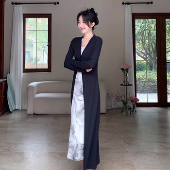 Harajuku Wind kardigan, slobodan kroj, ljetni top s dugim rukavima, V-izrez, Vinylon-poliester tkanina