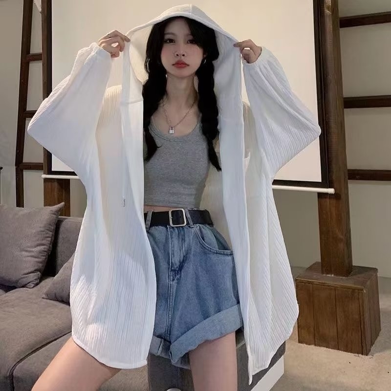 Ženski kardigan s kapuljom, UV zaštita UPF50+, srednja duljina, slobodan kroj, od poliestera, tanak materijal