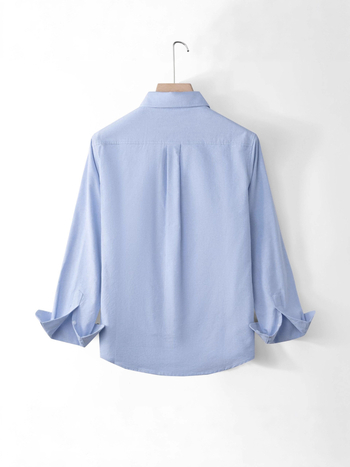 Cămașă în stil cardigan, mâneci lungi, guler, buzunar, bumbac 96%+