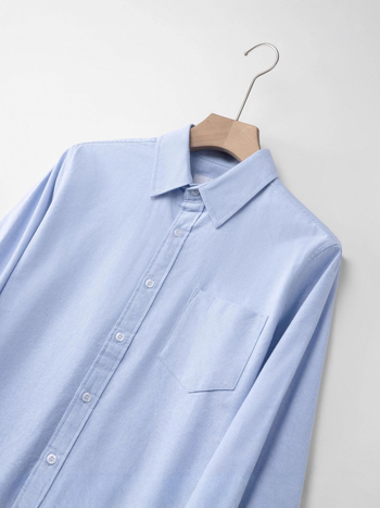 Cămașă în stil cardigan, mâneci lungi, guler, buzunar, bumbac 96%+