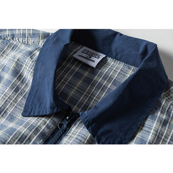 Cămașă pentru bărbați în stil retro japonez, model în carouri, gulă cu rever, croială lejeră