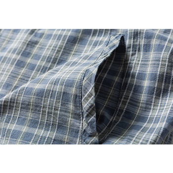 Cămașă pentru bărbați în stil retro japonez, model în carouri, gulă cu rever, croială lejeră