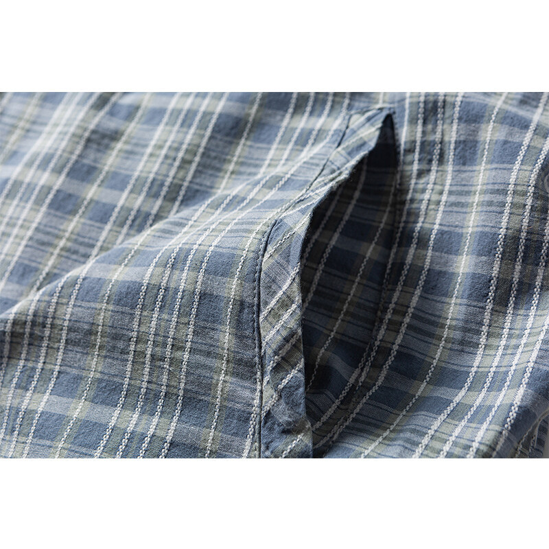 Cămașă pentru bărbați în stil retro japonez, model în carouri, gulă cu rever, croială lejeră