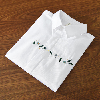 Cămașă-cardigan din bumbac, mâneci lungi, broderie, guler rever, stil japonez proaspăt