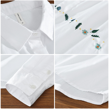 Cămașă-cardigan din bumbac, mâneci lungi, broderie, guler rever, stil japonez proaspăt