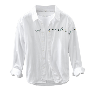 Cămașă-cardigan din bumbac, mâneci lungi, broderie, guler rever, stil japonez proaspăt