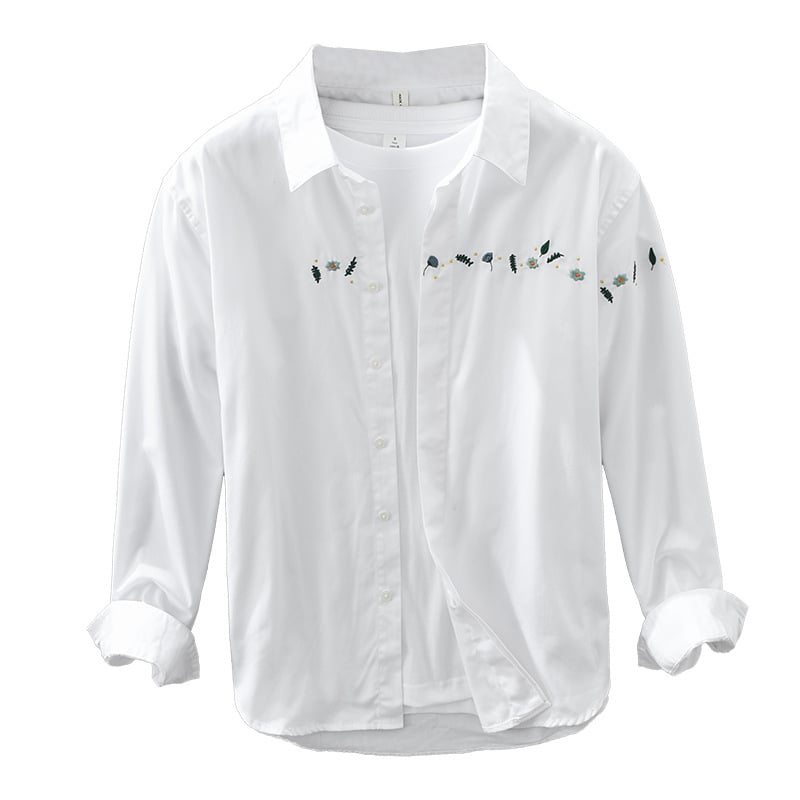 Cămașă-cardigan din bumbac, mâneci lungi, broderie, guler rever, stil japonez proaspăt