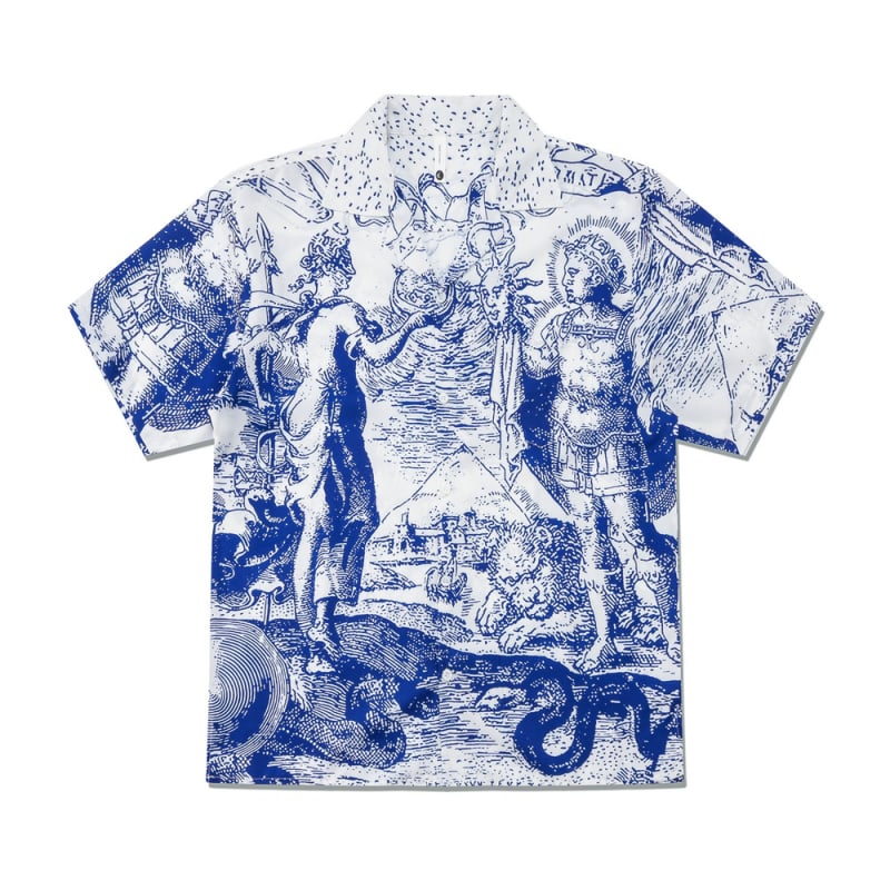 Cămașă cu imprimeu Zeul Soarelui — stil retro, mânecă scurtă, guler rever, croială lejeră