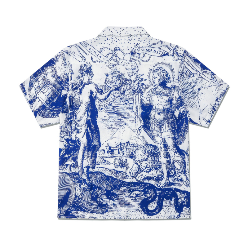 Cămașă cu imprimeu Zeul Soarelui — stil retro, mânecă scurtă, guler rever, croială lejeră